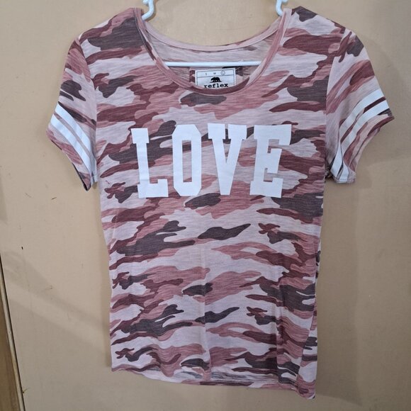 Reflex Womens L Knit Pink Round Neck T Shirt Short Sleeve LOVE - Picture 1 of 7